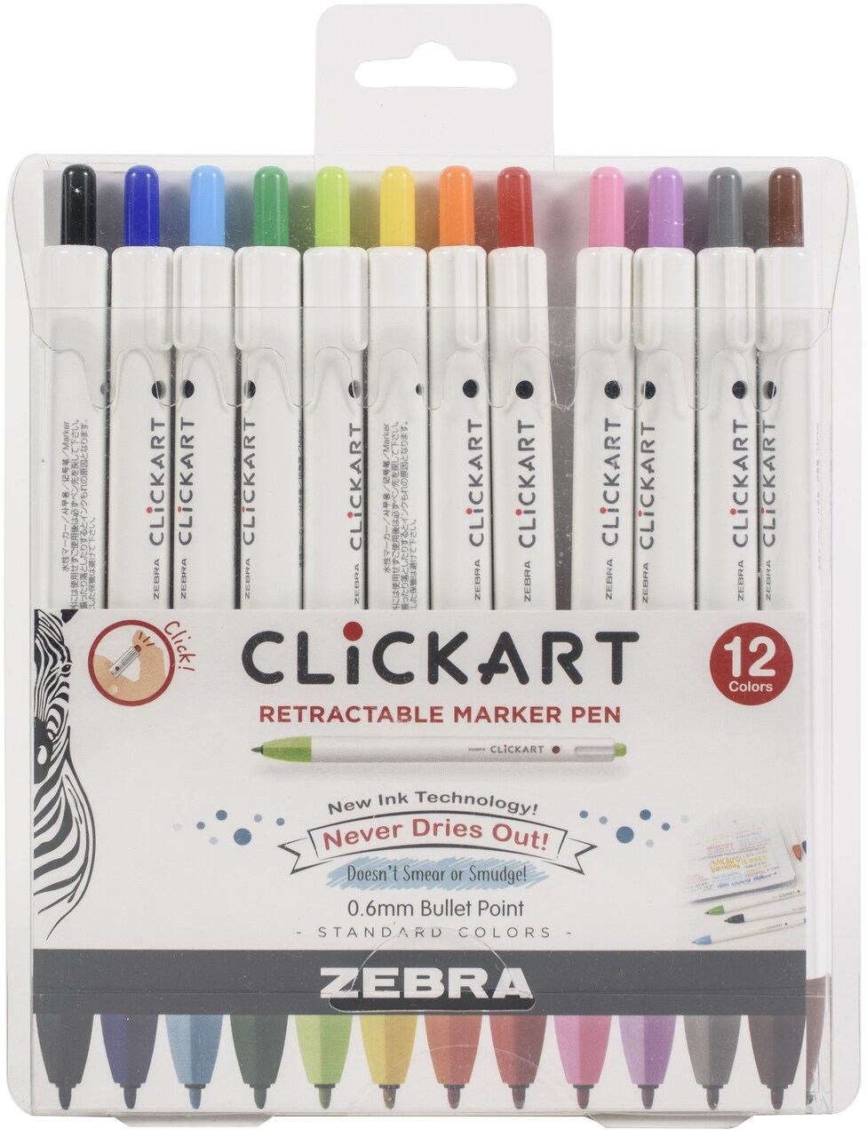 Zebra ClickArt Bullet Point Marker Pens 12/Pkg-Assorted Colors